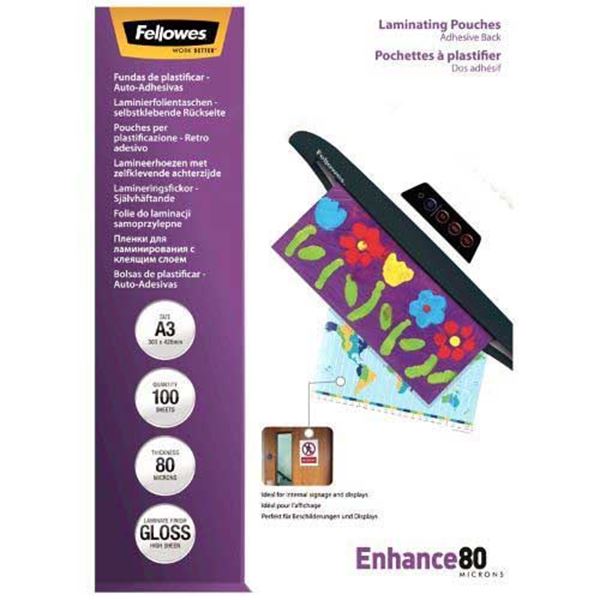 Picture of Δίφυλλο πλαστικοποίησης Fellowes Adhesive Back Glossy A3 80 mic 5302302